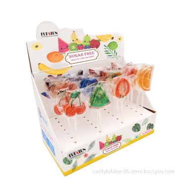 Healthy fruit flavor and shaped low calories sugar free lollipop candy